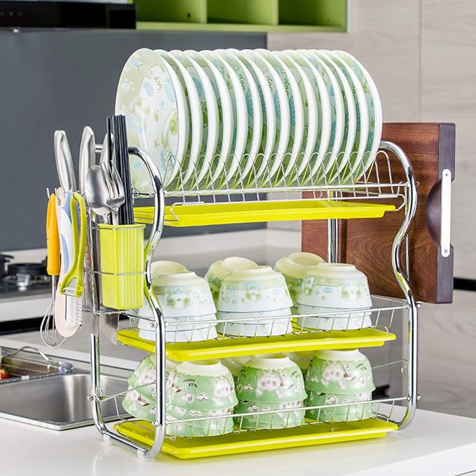 B Shape 3 Layer Stainless Dish Drainer Rack