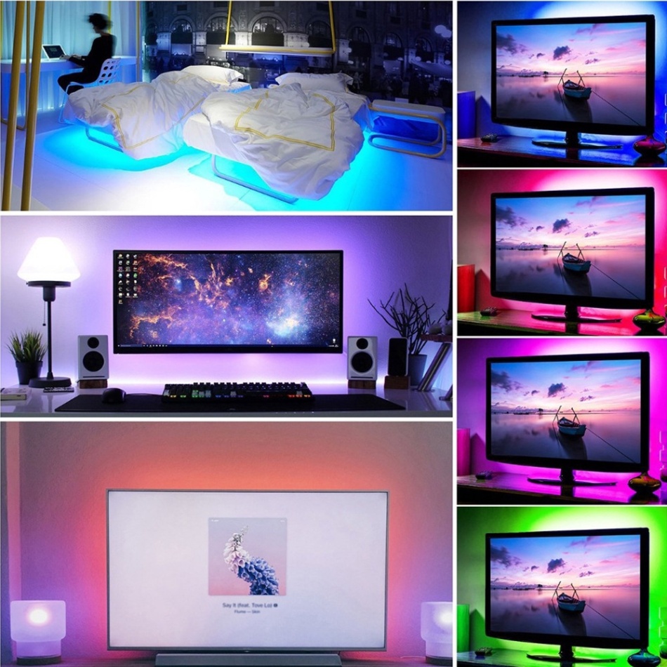 LED Strip Light Remote Control Colour Changing Light with Sticker,